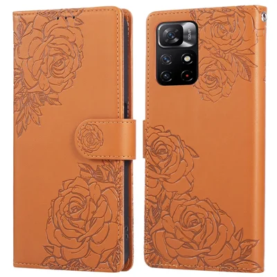 For Xiaomi Redmi Note 12S 4G / Note 11S 4G Case Rose Flower PU Leather Wallet Phone Cover with 3 Card Slots - Brown