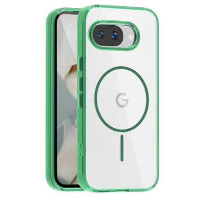 For Google Pixel 9a Magnetic Case TPU PC Clear Phone Cover - Transparent Green