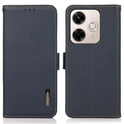 KHAZNEH for Xiaomi Redmi 13x 4G Phone Case Genuine Cow Leather Cover RFID Blocking - Blue