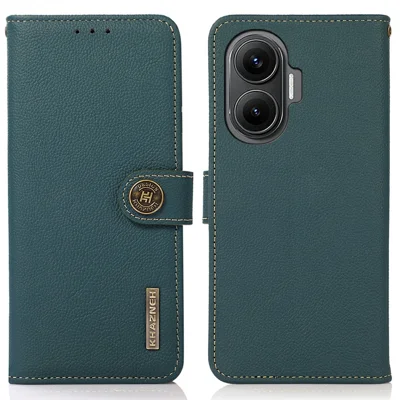 KHAZNEH for Xiaomi Redmi Turbo 4 Pro 5G  /  Poco F7 5G Case Genuine Cow Leather RFID Blocking Wallet Phone Cover - Green