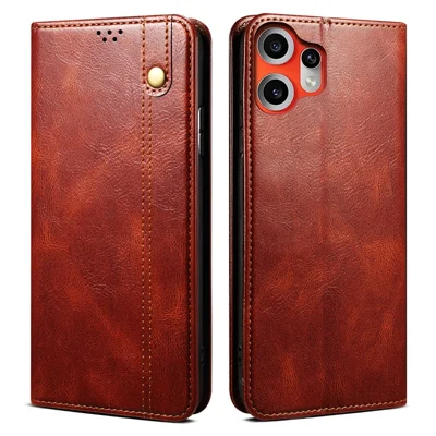 For Nothing CMF Phone 2 Pro Case Crazy Horse Texture Waxy Leather Wallet Stand Phone Cover - Brown