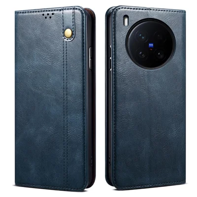 For vivo X200 Ultra 5G Case Crazy Horse Texture Waxy Leather Wallet Stand Phone Cover - Blue