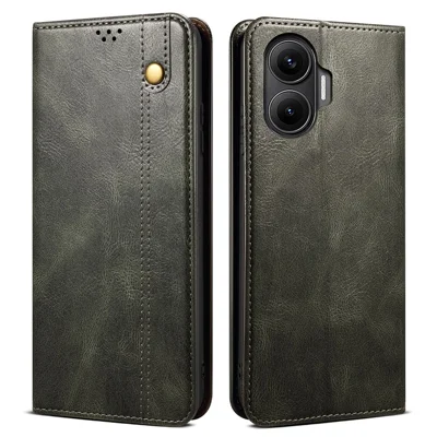 For Xiaomi Poco F7 5G / Redmi Turbo 4 Pro 5G Case Crazy Horse Texture Waxy Leather Wallet Stand Phone Cover - Green