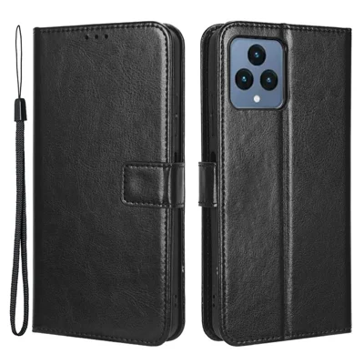 For T-Mobile REVVL 6 5G / Telekom T Phone 5G / T-Mobile T Phone 5G Phone Stand Wallet Case Crazy Horse Texture PU Leather Protective Cover - Black