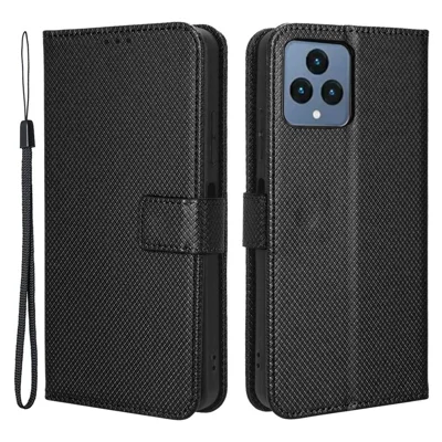 For T-Mobile REVVL 6 5G / Telekom T Phone 5G / T-Mobile T Phone 5G Diamond Texture Full Protection PU Leather Stand Case Phone Wallet Cover - Black