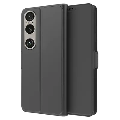 Obudowa do Sony Xperia 1 VII, odporna na wstrząsy, z wewnętrznej powłoką TPU, skórzana obudowa na telefon z miejscem na kartę - Czarny