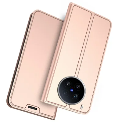 For vivo X200 Ultra 5G Case PU Leather Phone Cover with Card Holder Stand - Rose Gold