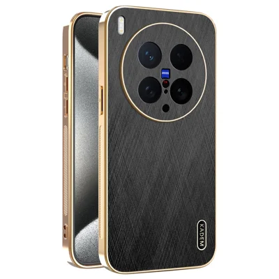 KADEM For vivo X200 Ultra 5G Case Electroplating Silk Texture PU + TPU Phone Back Cover - Black
