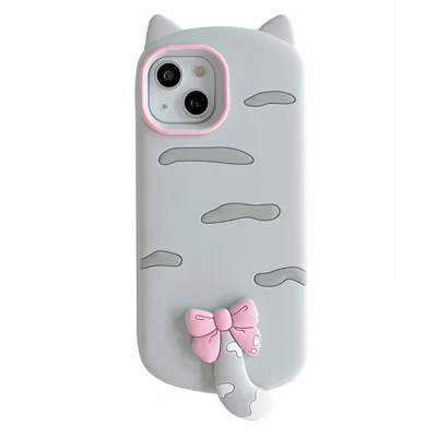 For iPhone 15 Silicone Case Cute Cat Silhouette Design Shockproof Phone Back Cover