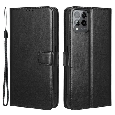 For T-Mobile REVVL 6 Pro 5G 5G / Telekom T Phone Pro 5G / T-Mobile T Phone Pro 5G Crazy Horse Texture PU Leather Shockproof Cover Foldable Stand Wallet Case - Black