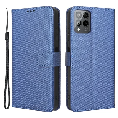 For T-Mobile REVVL 6 Pro 5G 5G / Telekom T Phone Pro 5G / T-Mobile T Phone Pro 5G Diamond Texture PU Leather Shockproof Case Flip Stand Phone Wallet Cover - Blue