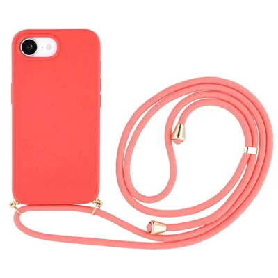 Bulk Purchasing For iPhone 17e / 16e Back Case Wheat Straw + TPU Shockproof Phone Cover with Adjustable Lanyard - Red