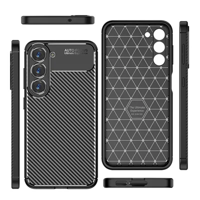 For Samsung Galaxy S23 Carbon Fiber Texture Phone Case Soft TPU Shockproof Protective Cover - Black