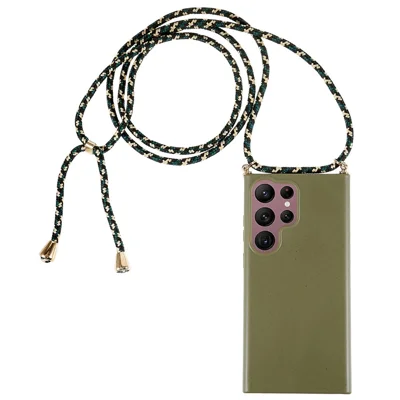 Bulk Purchasing For Samsung Galaxy S22 Ultra 5G Back Case Wheat Straw + TPU Shockproof Phone Cover with Adjustable Lanyard - Army Green