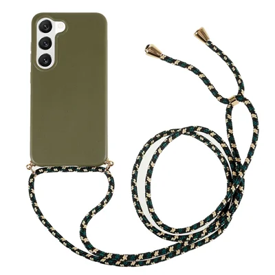 Bulk Purchasing For Samsung Galaxy S23+ Back Case Wheat Straw + TPU Shockproof Phone Cover with Adjustable Lanyard - Army Green