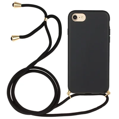 Bulk Purchasing For iPhone SE (2022) / (2020) / 8 / 7 Friendly Case with Lanyard Wheat Straw+TPU Phone Cover - Black