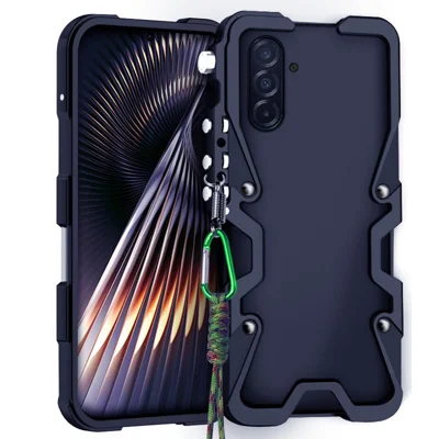 For Samsung Galaxy A56 5G Bumper Case Aluminium Alloy Metal Phone Shell Cover with Strap - Black