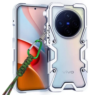 For vivo X200 5G Bumper Case Aluminium Alloy Metal Phone Shell Cover with Strap - Silver