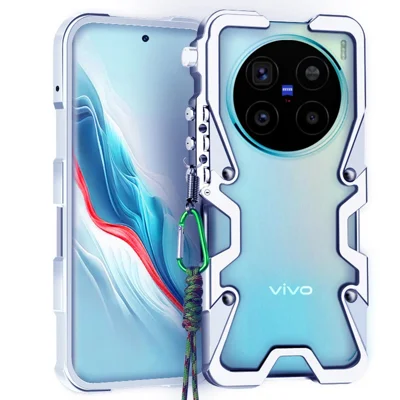 For vivo X200 Ultra 5G Bumper Case Aluminium Alloy Metal Phone Shell Cover with Strap - Silver