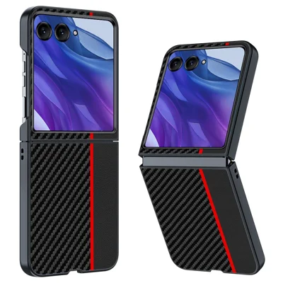 For Motorola Razr 70 Ultra / 60 Ultra 5G / Razr Ultra 2026 5G / 2025 5G Case Carbon Fiber Texture Ultra Slim Hard PC Phone Cover - Black  /  Red