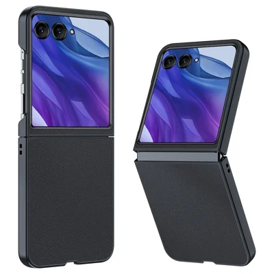 For Motorola Razr 70 Ultra / 60 Ultra 5G / Razr Ultra 2026 5G / 2025 5G Case Slim Leather Coated Hard PC Folding Phone Cover - Black