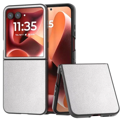 For Motorola Razr 70 Ultra / 60 Ultra 5G / Razr Ultra 2026 5G / 2025 5G Case Electroplating Edge PU Leather Coated PC Phone Cover - Silver