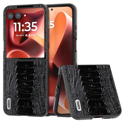 ABEEL For Motorola Razr 70 Ultra / 60 Ultra 5G / Razr Ultra 2026 5G / 2025 5G Case Electroplating Crocodile Texture Genuine Cow Leather+PC Phone Cover - Black