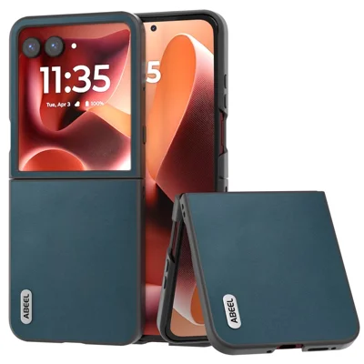 ABEEL For Motorola Razr 70 Ultra / 60 Ultra 5G / Razr Ultra 2026 5G / 2025 5G Case Electroplating Edge Genuine Cow Leather+PC Phone Cover - Green