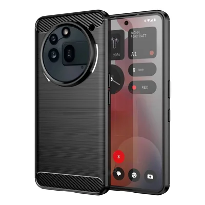 For Nothing Phone (3a) Pro Case Protective Phone Cover Carbon Fiber Texture Brushed - Black