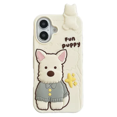 For iPhone 16 Silicone Case Cute Highland Terrier Design Shockproof Phone Back Cover