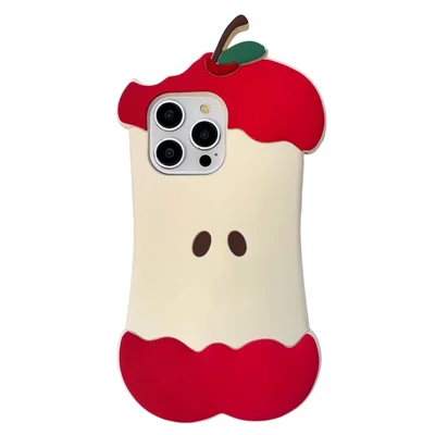 For iPhone 15 Pro Max Silicone Case Cute Eaten Apple Design Shockproof Phone Back Cover