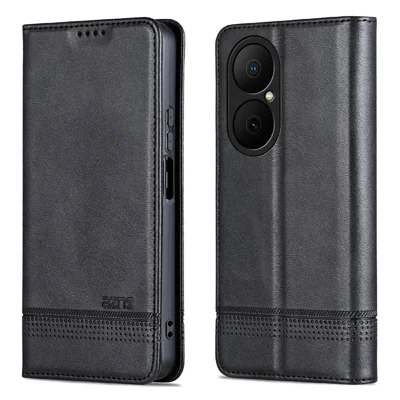 AZNS For Huawei Enjoy 80 Case Cowhide Texture PU Leather Wallet Phone Cover - Black
