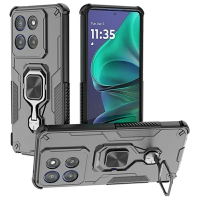 For Motorola Edge 60 Stylus 5G Case Rotatable Ring Kickstand PC + TPU Shockproof Phone Cover - Black