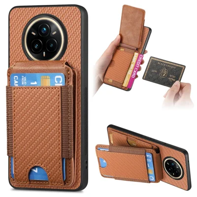 For Realme 14 Pro 5G Case with Card Holder Kickstand Leather Back Cover - Brown