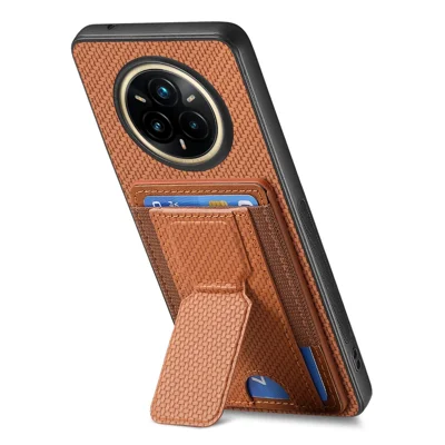 Til Realme 14 Pro 5G hylse med kortlomme, støtte og fibermønster i læder - Brun