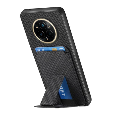 For Realme 14 Pro 5G Hoesje met Kaarthouder Koolstofvezelstructuur Leren Gecoate TPU Telefoonhoes - Zwart
