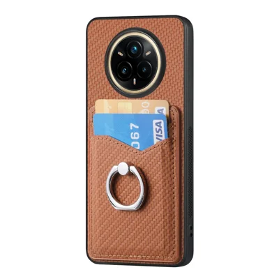 Til Realme 14 Pro 5G hylse med kortpladser, ringholder og støtteben - Brun