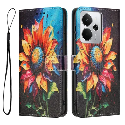 YX-2501 Wallet Case for Realme 14 5G / P3 5G / 14T 5G Pattern Printing PU Leather Phone Cover with Lanyard - Sunflower