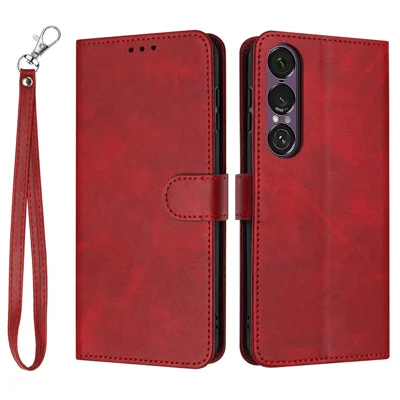 Obudowa na Sony Xperia 1 VII, foliowa obudowa-stand z portfelikiem z sztucznej skóry PU, faktura cielęcej skóry - Czerwony