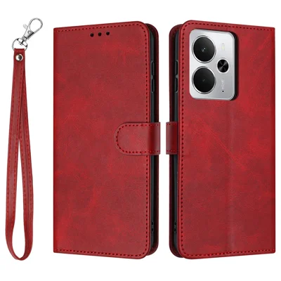 For Realme 14 5G / P3 5G / 14T 5G Case Flip Stand PU Leather Wallet Phone Cover Calf Texture - Red