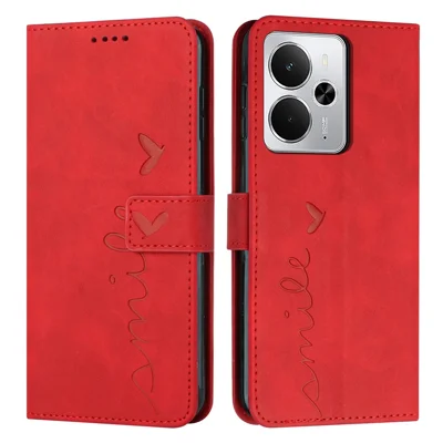 Stand Case for Realme 14 5G / P3 5G / 14T 5G PU Leather Phone Cover Imprinted Heart Pattern - Red