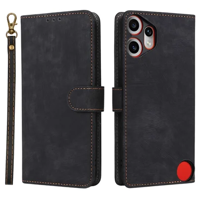 For Nothing CMF Phone 2 Pro Case Wallet RFID Blocking PU Leather Phone Cover Stand with Strap - Black