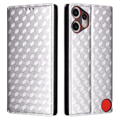 For Nothing CMF Phone 2 Pro Case Wallet Rhombus Imprinted Leather Phone Cover - Silver