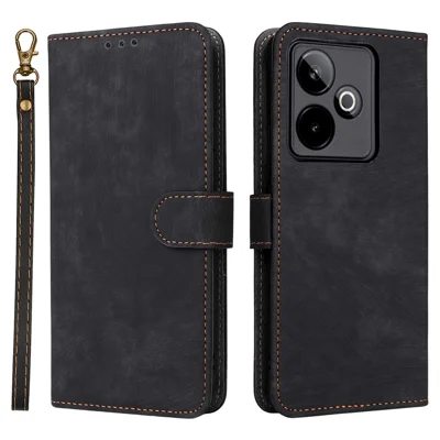 For Realme GT 7 5G Case Wallet RFID Blocking PU Leather Phone Cover Stand with Strap - Black