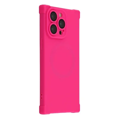 For iPhone 15 Pro Case Compatible with MagSafe Straight Edge TPU Phone Cover with Camera Lens Protector - Rose
