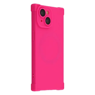 For iPhone 15 Case Compatible with MagSafe Straight Edge TPU Phone Cover with Camera Lens Protector - Rose