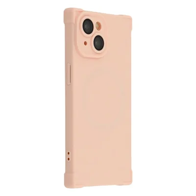 For iPhone 14 Case Compatible with MagSafe Straight Edge TPU Phone Cover with Camera Lens Protector - Pink