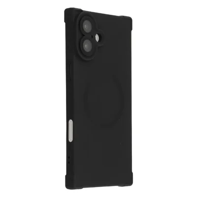 For iPhone 16 Case Compatible with MagSafe Straight Edge TPU Phone Cover with Camera Lens Protector - Black