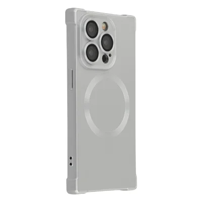 For iPhone 14 Pro Case Compatible with MagSafe Straight Edge TPU Phone Cover with Camera Lens Protector - Silver