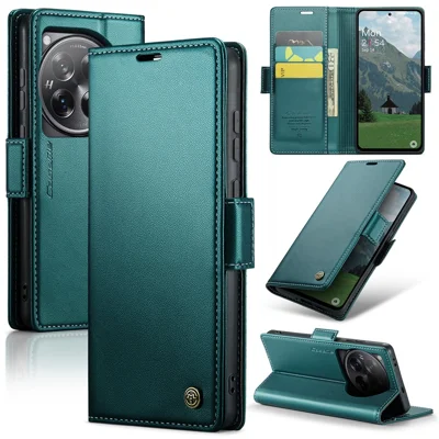 CASEME For OnePlus 12 5G Case  023 Series RFID Blocking Leather Wallet Stand Phone Cover - Green